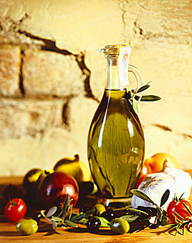 玻璃瓶,橄榄油,橄榄,西红柿