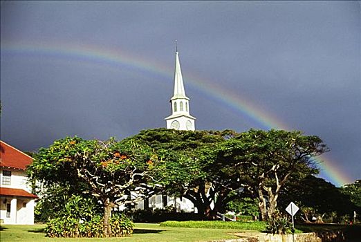 夏威夷,毛伊岛,教堂,尖顶,彩虹