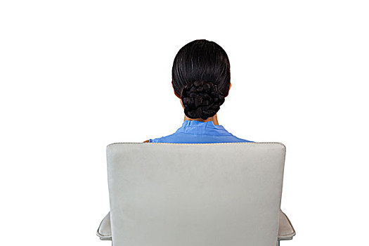 后视图,职业女性,坐,椅子,白色背景