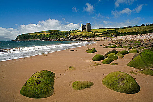 城堡,海滩,丁格尔半岛,凯瑞郡,爱尔兰
