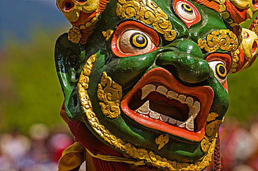 面具,舞者,宗教,喜庆,许多,游人,不丹,策秋庆典,亚洲