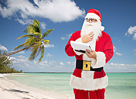 圣诞节,休假,旅行,人,概念,男人,服饰,圣诞老人,便笺,上方,热带沙滩,背景