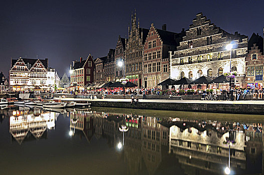 美景,中世纪,建筑,远眺,港口,河,根特,城镇,比利时,欧洲