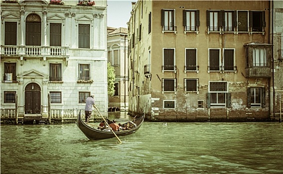 古老,建筑,威尼斯,泊船,水道,小船