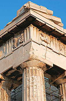 希腊艺术,帕特侬神庙,建造,多利安式,风格,领导,设计,建筑师,特写,柱顶,檐壁,柱间壁,首都,圆柱顶