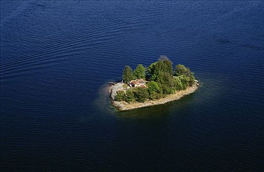 房子,岛屿,俯视图