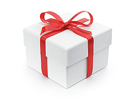 白色,礼品包装纸,盒子,红丝带,蝴蝶结,隔绝,白色背景