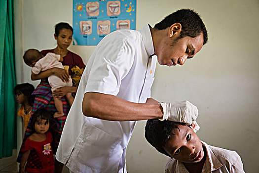 男孩,耳,感染,诊所,印度尼西亚