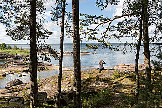 房车,旅游,停止,浴,斑点,湖,半岛,瑞典