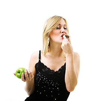 健康饮食,女人,吃,糖果,苹果
