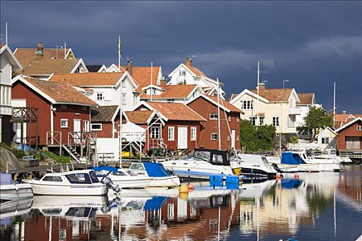 捕鱼,小屋,船,港口,布胡斯,瑞典