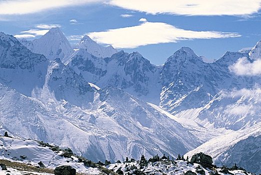 雪,顶峰,昆布,山谷,国家公园,尼泊尔