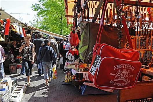 市场,跳蚤市场,衣服,纪念品,手包,阿姆斯特丹,荷兰,欧洲