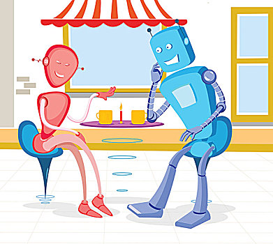机器人,伴侣,街边咖啡厅