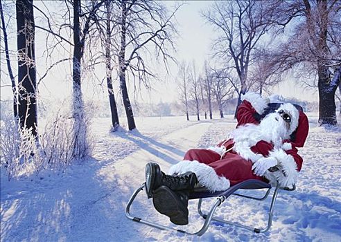 圣诞老人,休息,帆布椅子