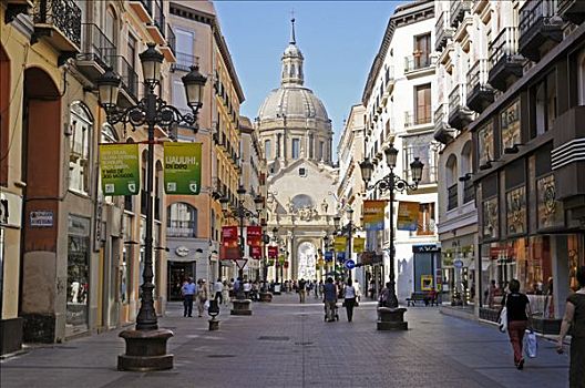购物街,大教堂,萨拉戈萨,阿拉贡,卡斯提尔,西班牙,欧洲
