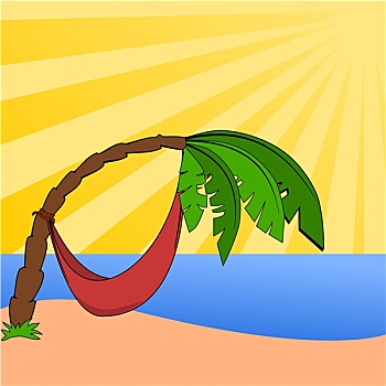 热带沙滩,棕榈树,吊床