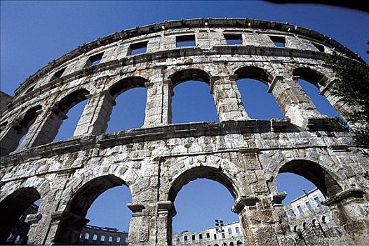 古老,罗马,遗址,剧院,圆形剧场,普拉,伊斯特利亚,克罗地亚,欧洲