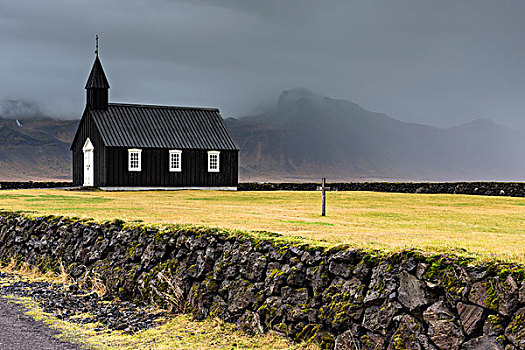 斯奈山半岛,西部,冰岛,黑色,教堂