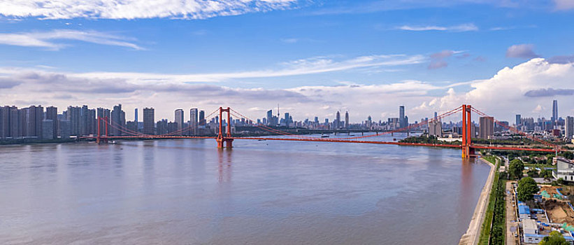 武汉鹦鹉洲长江大桥城市航拍