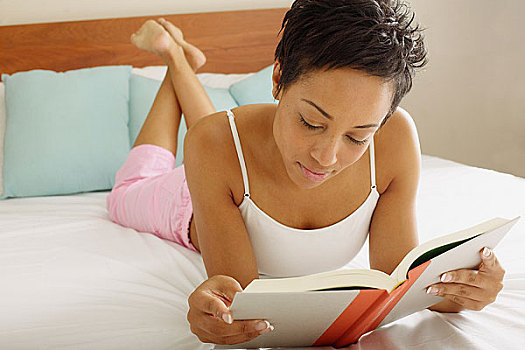 女人,读,书本,床上