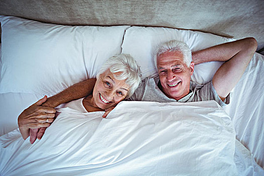 高兴,老人,妻子,躺着,床,头像,老年,夫妻,房间