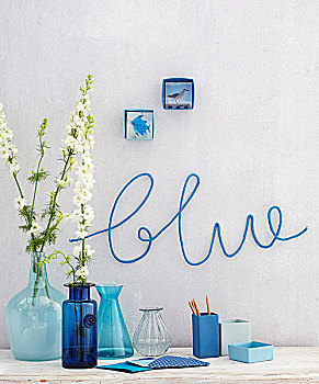 多样,蓝色,花瓶,墙壁,文字,编织