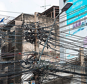 电线,电线杆,曼谷,泰国,亚洲