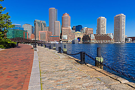 波士顿,天际线,狂热,码头,阳光,马萨诸塞,美国