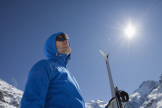 男人,越野滑雪,冬天
