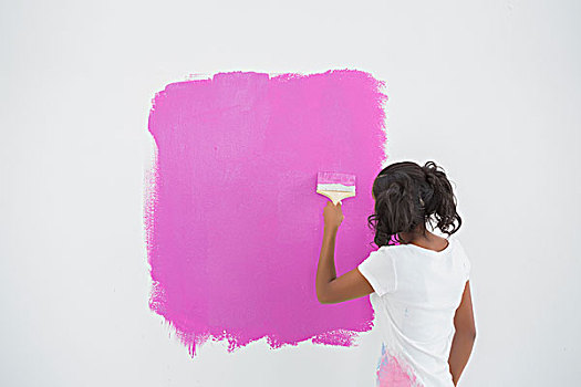 美女,上油漆,墙壁,粉色,新家