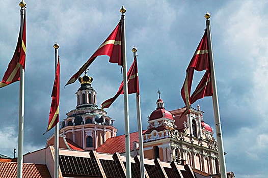 旗杆,教堂,尖顶,市政厅,广场,维尔纽斯,立陶宛