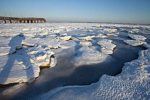 北戴河,大雪,雪后,海滨,浅水湾,对比,鲜艳,吸引,洁白,冬季,寒冷