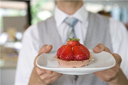 服务员,草莓糕点,特写,点心