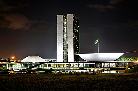 国会大厦,夜晚,建筑师,奥斯卡,巴西利亚,联邦,巴西,地区,南美