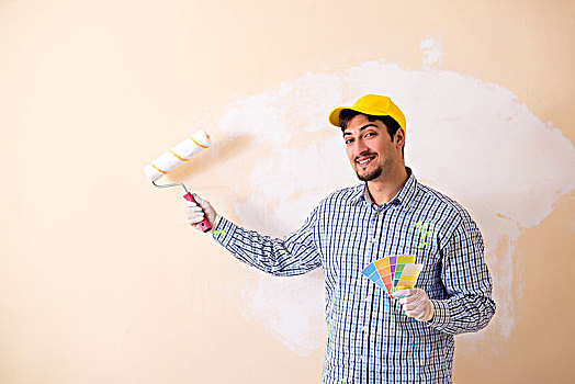 画家,男人,绘画,墙壁,在家