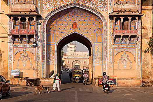 入口,城市,宫殿,斋浦尔,拉贾斯坦邦,印度,亚洲
