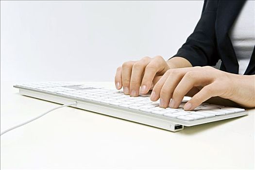 女人,手,打字,键盘