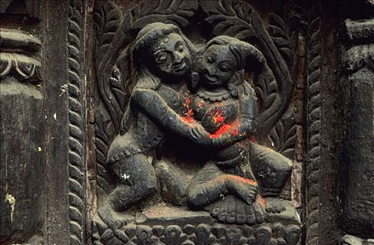情色,木质,雕刻,装饰,庙宇,巴克塔普尔,尼泊尔