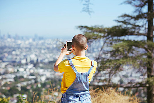 少女,摄影,风景,城市,山顶,洛杉矶,加利福尼亚,美国