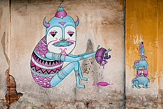涂鸦,墙壁,高知,喀拉拉,印度,亚洲