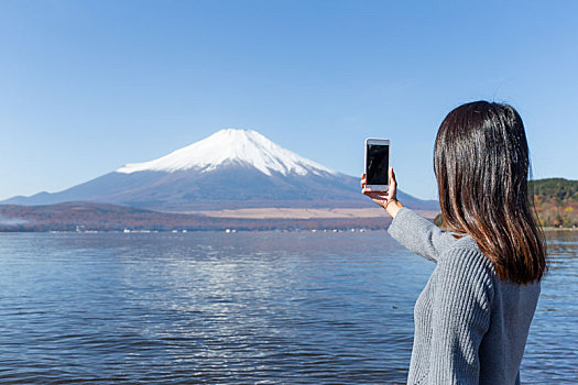 女人,照相,山,富士山