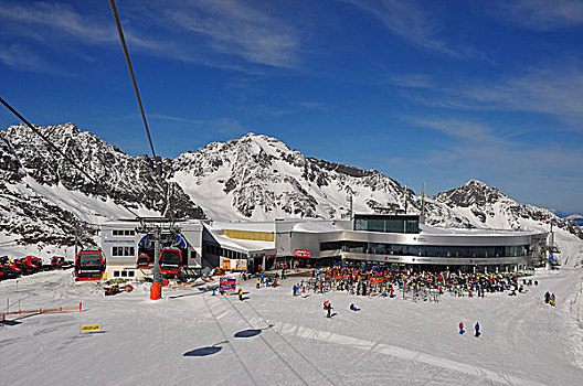 奥地利,提洛尔,冰河,滑雪,区域,车站,冬天