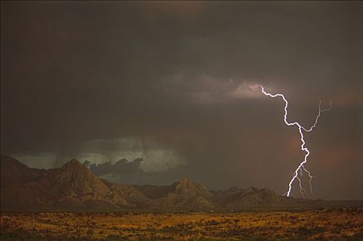 季风,雨,闪电,上方,圣塔丽塔山,亚利桑那