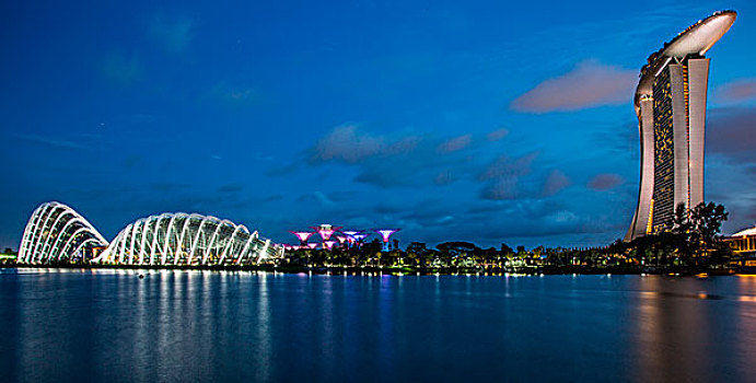 外景,码头,湾,沙,胜地,新加坡,夜晚