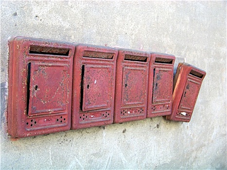 老,红色,邮箱,灰色,墙壁