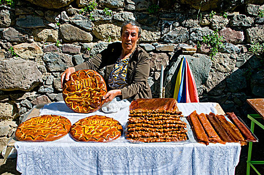 女人,销售,传统,甜食,寺院,亚美尼亚