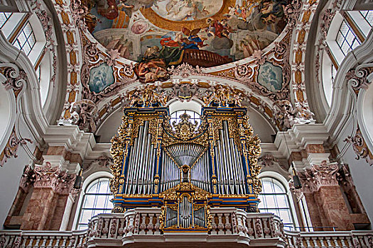 琴乐器,天花板,巴洛克,大教堂,圣徒,因斯布鲁克,奥地利