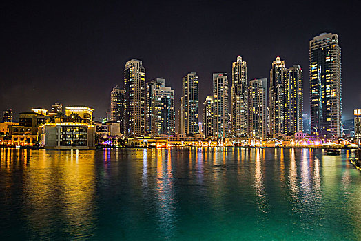 夜景,迪拜,市区,湾,阿联酋