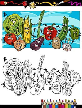 滑稽,蔬菜,卡通,上色画册